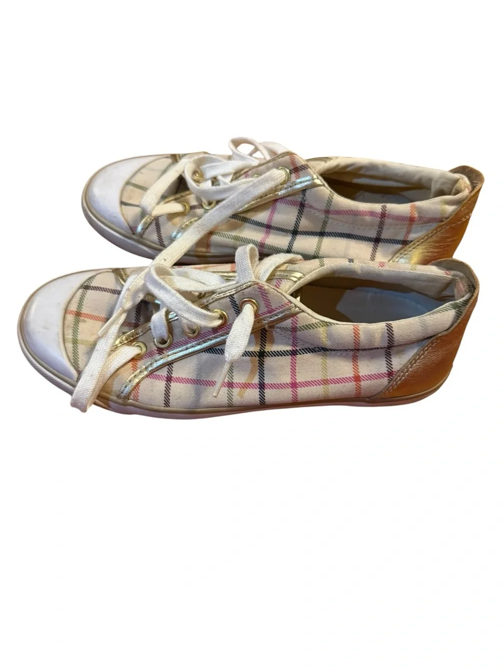 Coach Barrett Plaid Sneakers in Beige and Gold